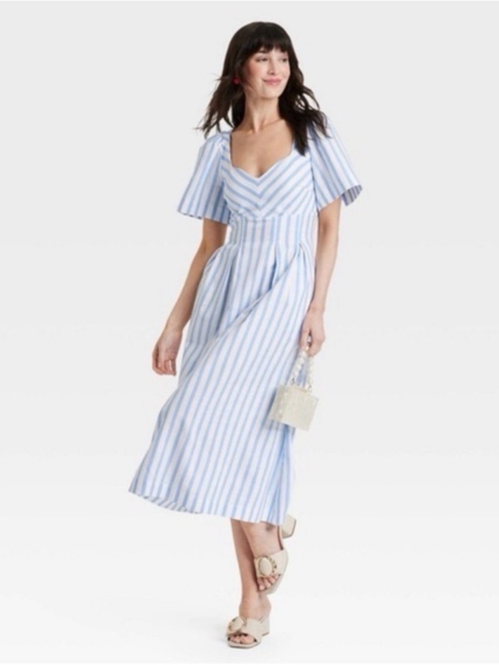 Target Blue and White Striped Asymmetrical Midi Dress